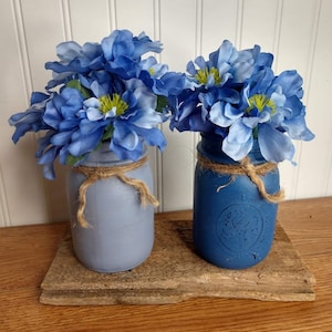 Blue Mason Jar Centerpiece ~ Mason Jar Decor ~ Farmhouse Decor ~ Country Decor ~