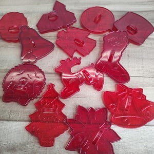 Vintage HRM & Unbranded Cookie Cutters Red Cookie Cutters ~ Clear Red Cookie Cutters - Retro bakeware