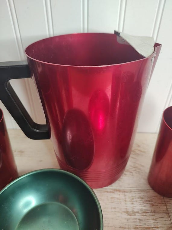 Regal Ware Supreme Red Aluminum Pitcher With Ice Lip Six Tumblers