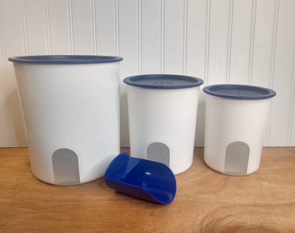 Tupperware One Touch Reminder Canister Set Blue Seals Lids Set Of 4 New