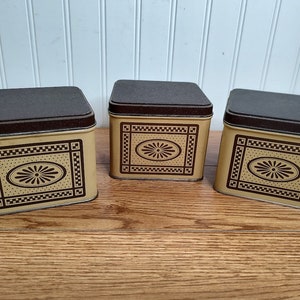 Brown Checkered Tin Canister ~ Stackable Canister Tin Container