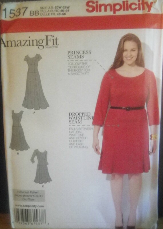 Simplicity Amazing Fit Pattern 1537 Women's Dress in Three Lengths Sizes  20W-28W - Uncut