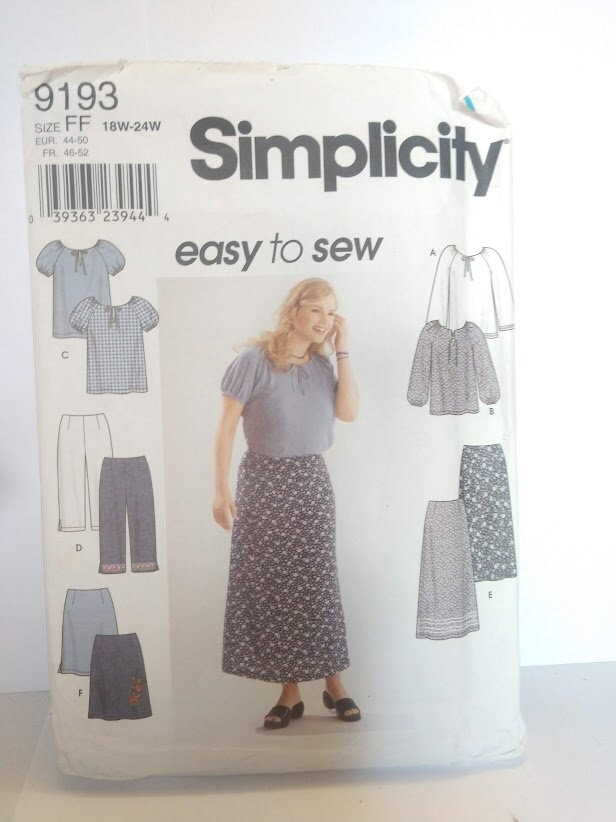  Simplicity 7034 - Full Figure Solutions - Tops with 9  variations Sewing Patterns - Size FF (18W-24W) : Arts, Crafts & Sewing