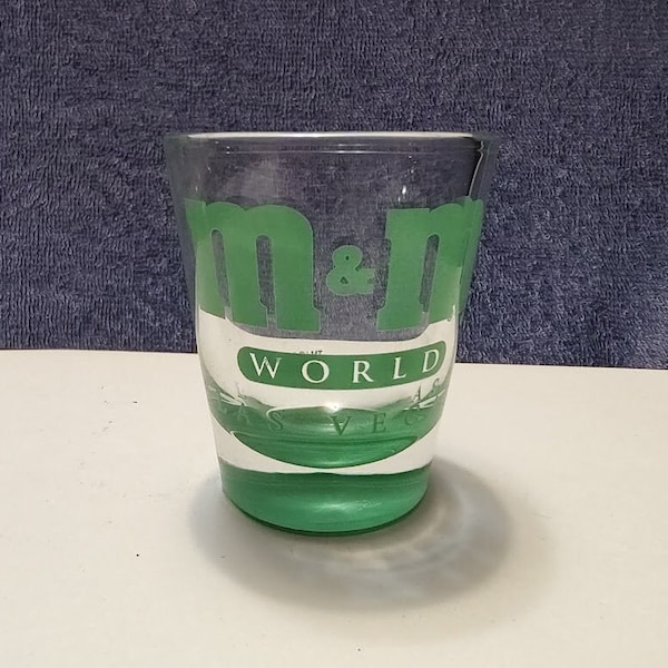 M&M's World, Las Vegas, Nevada Green Souvenir Shot Glass ~ Gift idea - Man Cave Shot Glasses