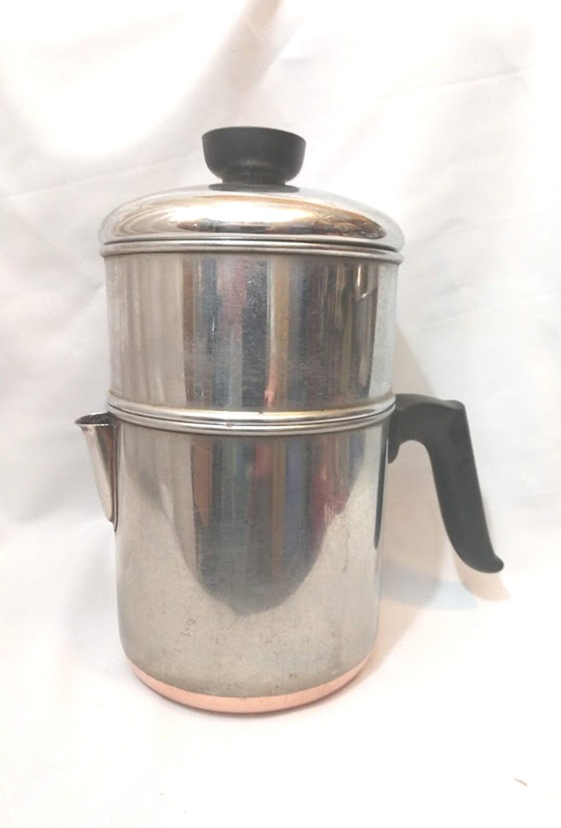 Coffee Maker Stovetop Coffee Maker Pot Copper Bottom SS Vintage Revere Ware 4-6 Cup Drip-o-lator
