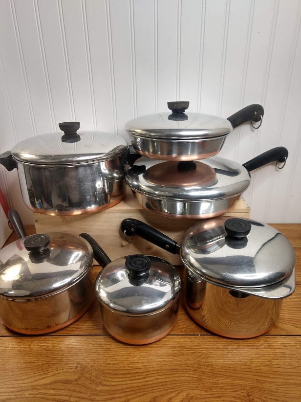 Vintage 1801 Paul Revere Cookware Set 11 Pc Set Vintage Revere Ware Pots  and Pans USA Revereware Double Boiler With Steamer Insert Skillet 