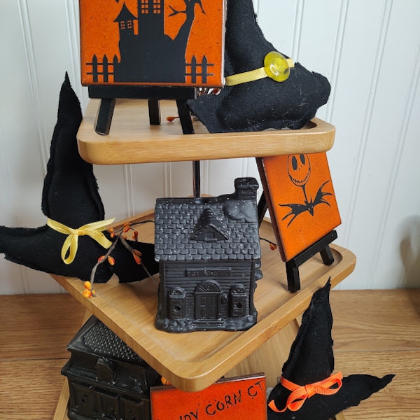 Halloween Tier Tray Signs, Hats & Haunted Houses Halloween Tiles Halloween Decor