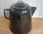 Black Speckled Enamelware Water Coffee Pot, Farmhouse Decor