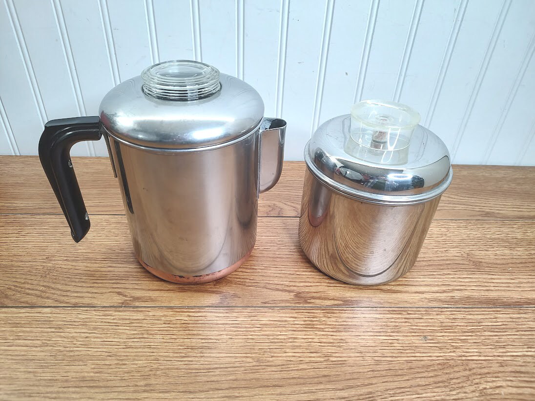 Coleman White Enamel Coffee Pot Percolator & 4 Mug Set - Limited