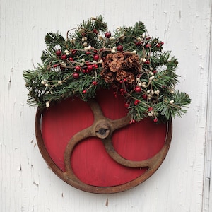 Vintage Butter Churn Lid turned Rustic Wreath ~ Farmhouse Decor
