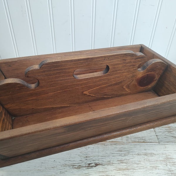 Wooden Divided Caddy ~ Wood Cutlery Tray ~ Divided Tool Caddy ~ Cottage Style Farmhouse ~ Wood Handled Garden Tray