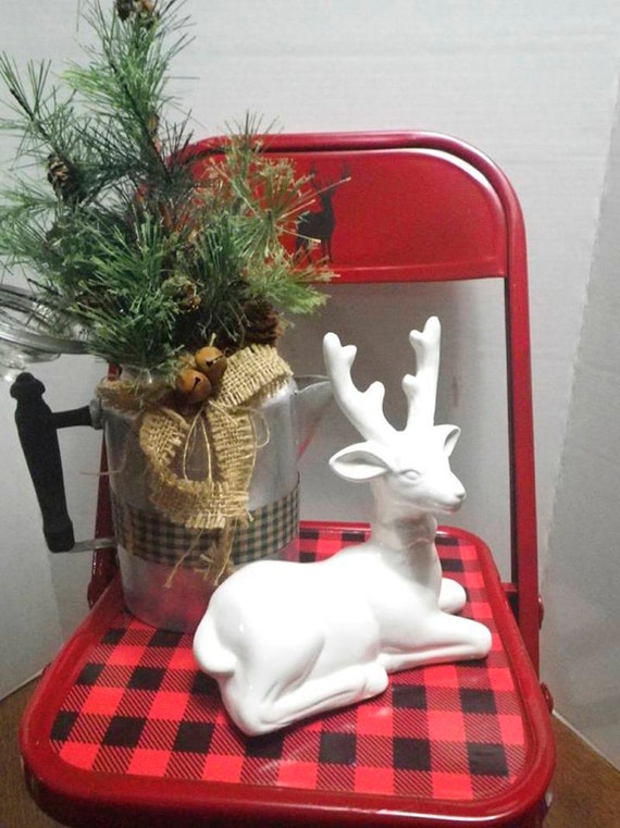 Vintage Child S Metal Folding Chair Christmas Upcycle Buffalo Plaid Christmas Farmhouse Christmas Country Christmas