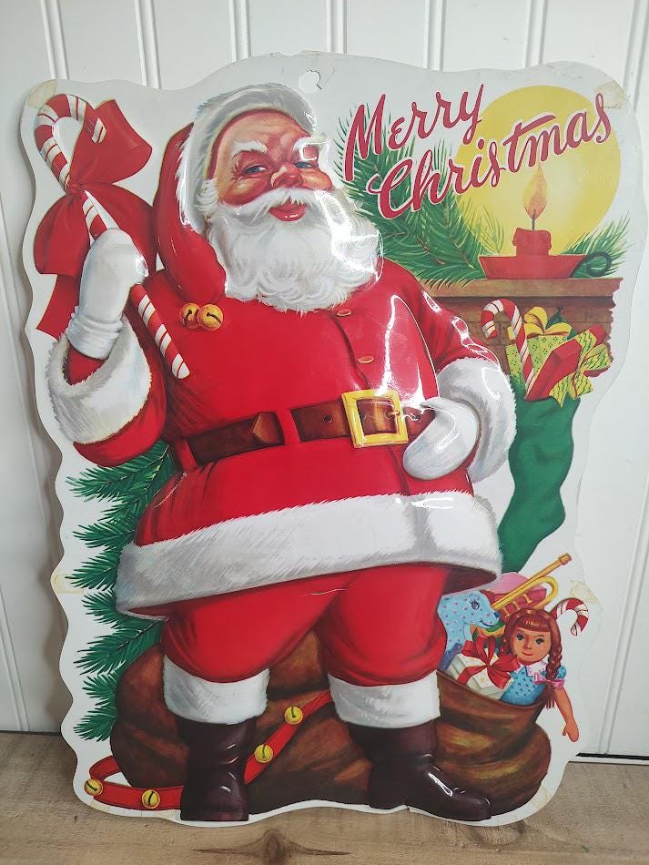 1950s Timco Plastic Blow Mold Santa Claus 3-D Wall Hanging