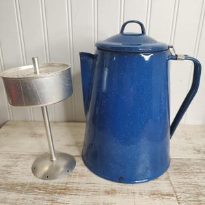 Blue Speckled Enamelware Coffee Pot, Powerless Coffee, Farmhouse Decor