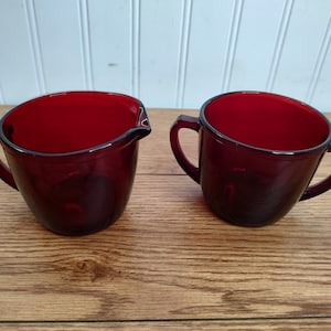 Vintage Depression Glass Red Ruby Glass Creamer & Sugar Set