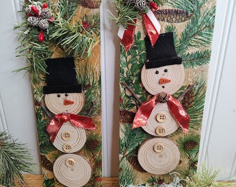 Wood Slice Snowman Decor ~ Whimsical Snowman ~ Cabin Christmas Winter Decor