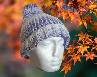 Pesky Bee 'Arabella' white sparkle and purple bobble hat