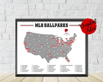 PRINTABLE MLB Ballparks Map-Major League Baseball Ballparks Print-Baseball Stadiums Map-Map Baseball Checklist-Baseball Gift-Baseball Print
