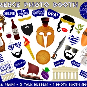 PRINTABLE Greece Photo Booth Props–Greece Travel Props-Greek Photo Booth Props-Greek Party Props-Toga Party Props-Instant Download