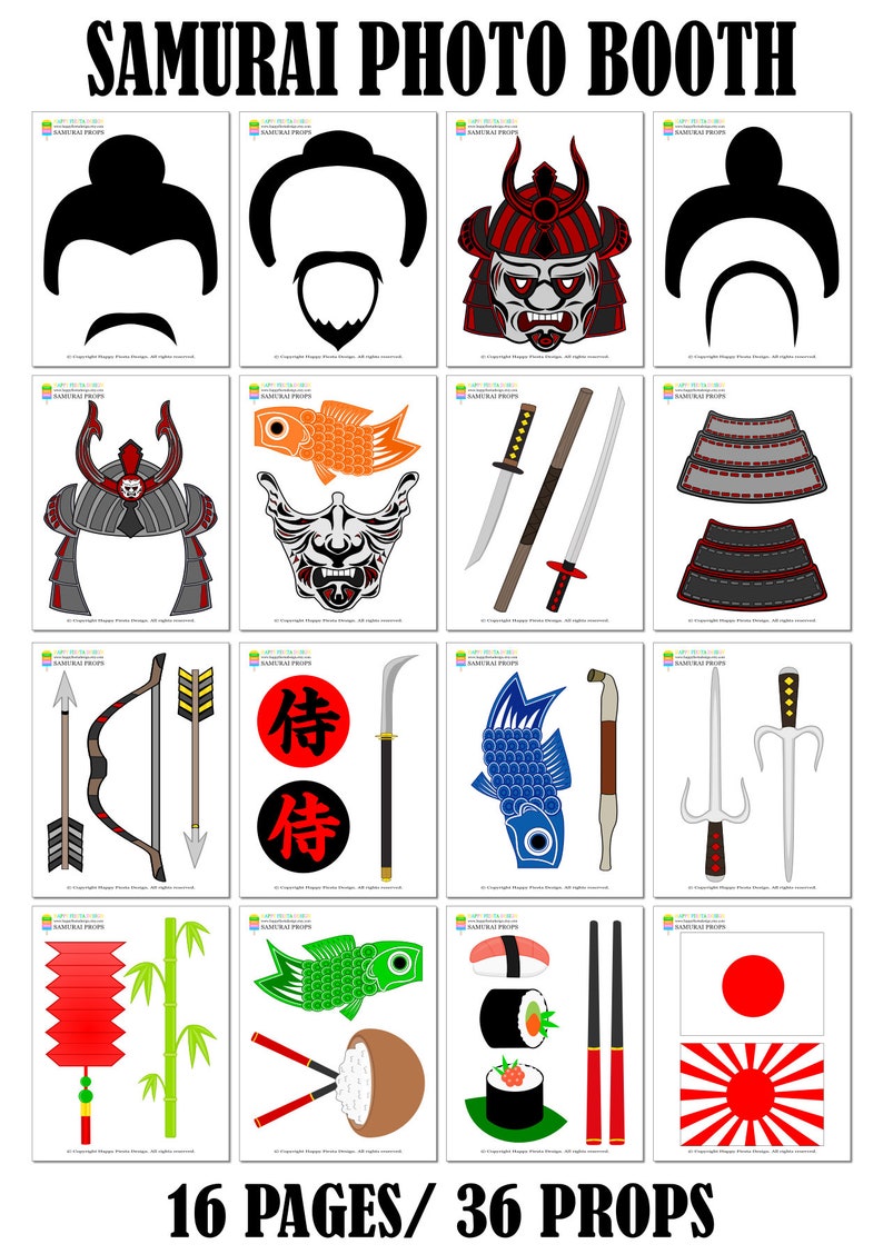 PRINTABLE Samurai Photo Booth Props-Samurai Props-Japanese Warrior Props-Japan Photo Booth Props-Japan Party-Travel Props-Instant Download image 2