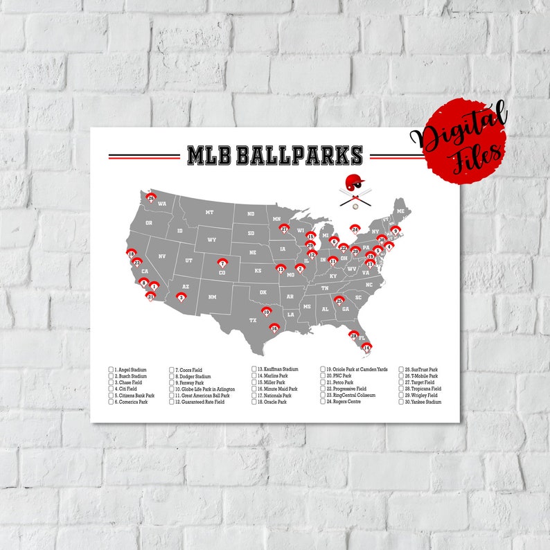 PRINTABLE MLB Ballparks Map-Major League Baseball Ballparks | Etsy