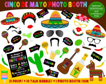 PRINTABLE Cinco De Mayo Photo Booth Props–Mexican Fiesta Props-Mexico Photo Booth-Travel Props-Fiesta Photo Booth Sign-Instant Download
