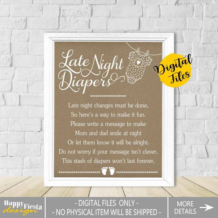PRINTABLE Late Night Diapers Sign-Printable Baby Shower | Etsy