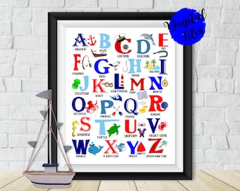 Nautical Alphabet Poster-PRINTABLE Alphabet-Nautical ABC Poster-Sailor ABC-Maritime Alphabet-Classroom Decor-Nursery Wall Art-Nursery Decor