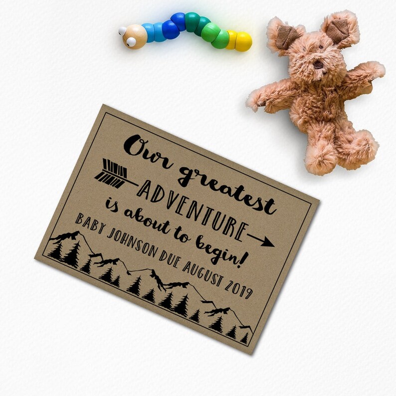 PRINTABLE Pregnancy Announcement Card\u2013Printable Baby Announcement Card\u2013Pregnancy Reveal Card-Baby Reveal-Our Greatest Adventure-PA21