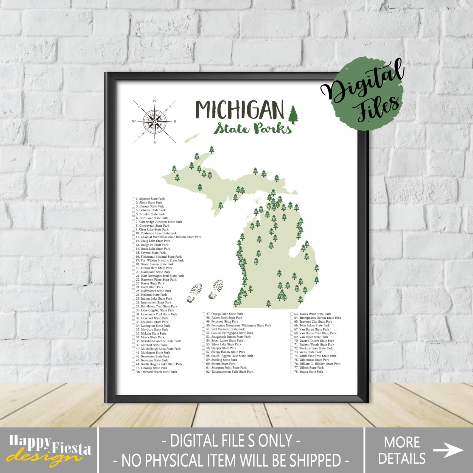 PRINTABLE Michigan State Parks Map-State Parks Of Michigan | Etsy