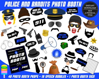 PRINTABLE Police Photo Booth Props-Robber Photo Props-Police Props-Cop Props-Bandit Props-Detective-Officer-Sheriff Props-Instant Download