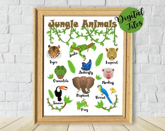 Jungle Animals Poster-PRINTABLE Poster-Jungle Poster-Outdoor Adventure Kids-Kids Room Decor-Nursery Wall Art-Printable Animals-Jungle Guide