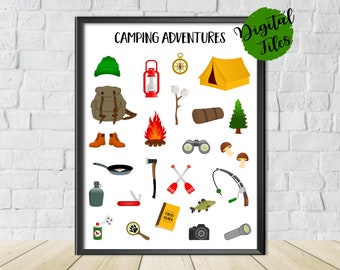 Printable Camping Adventure Print-Kids Camping Print-Happy Camper Poster-Kids Room Decor-Camping Essentials-Camping Gift-Camping Poster