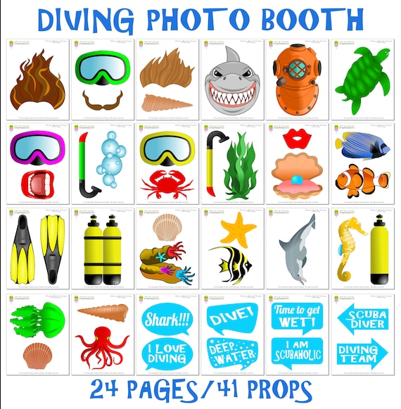 PRINTABLE Diving Photo Booth Props-under the Sea Photo Props