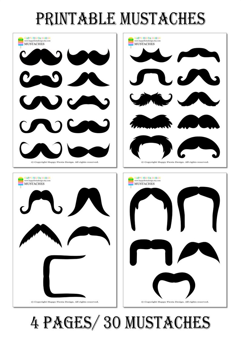 PRINTABLE Photo Booth Props-Printable Mustaches Props-Mustaches Photo Props-Little Man Props-Mustache Bash-Generic Props-Instant Download image 2