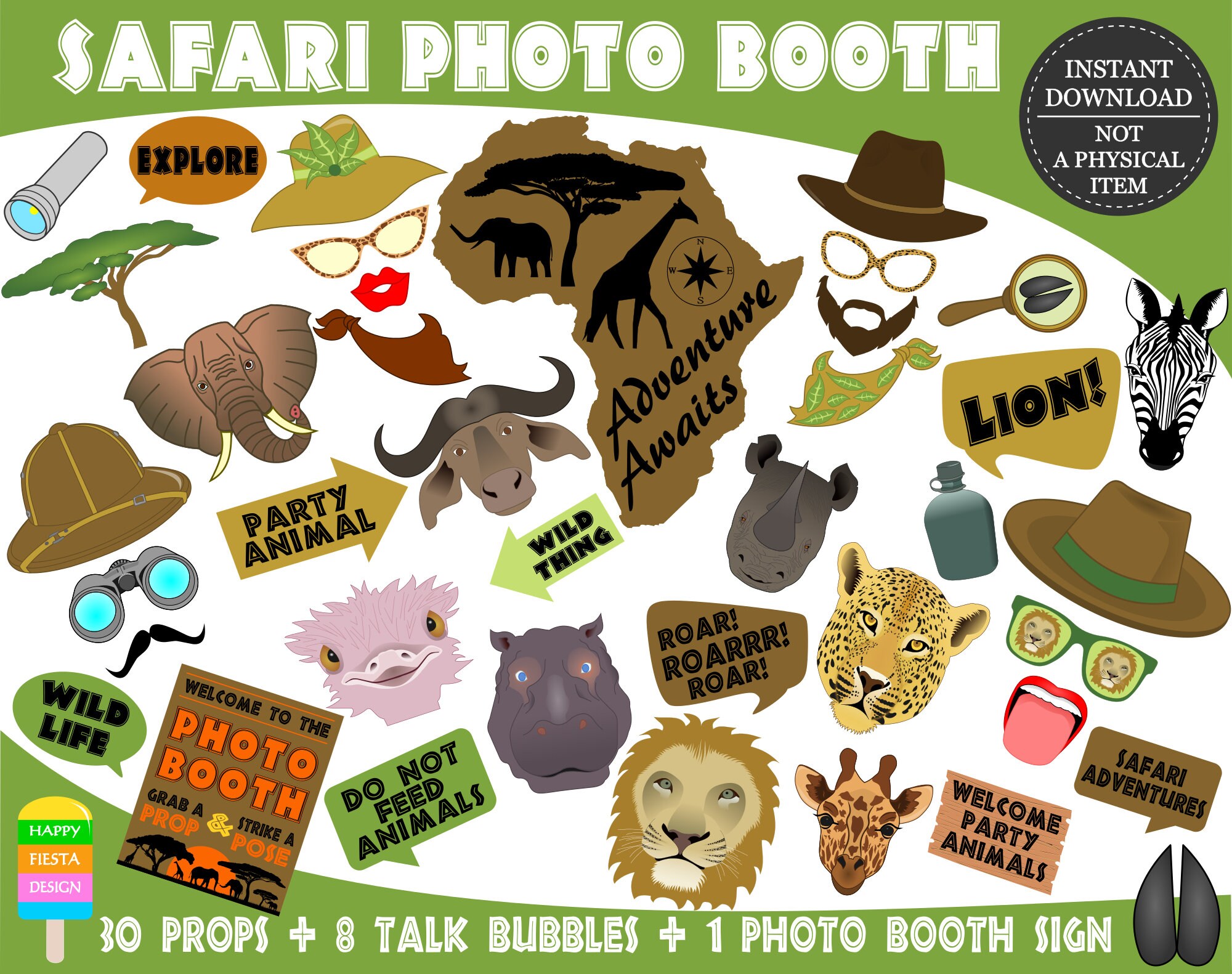 PRINTABLE Safari Photo Booth Propssafari Photo Props-safari - Etsy