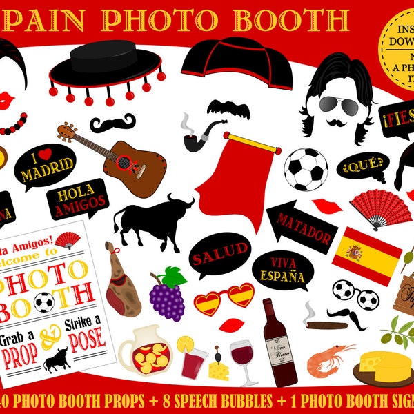 PRINTABLE Spain Photo Booth Props–Spanish Photo Props-Spanish Party Props-Europe Photo Props-Spain Photo Props Spanish-Instant Download