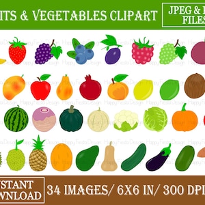 Fruits Clip Art-Vegetables Clip Art-Digital Clip Art-Food Clipart-Fruits Images-Vegetables Images-Digital Graphics-Instant Download-FV1