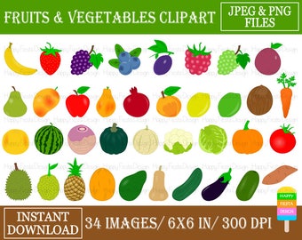 Fruits Clip Art-Vegetables Clip Art-Digital Clip Art-Food Clipart-Fruits Images-Vegetables Images-Digital Graphics-Instant Download-FV1