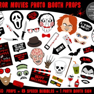 PRINTABLE Horror Movies Photo Booth Props–Halloween Photo Booth Sign-Printable Halloween Props-Halloween Photo Props-Horror Photo Props