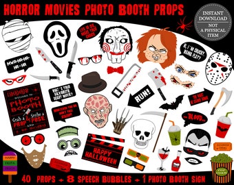 PRINTABLE Horror Movies Photo Booth Props–Halloween Photo Booth Sign-Printable Halloween Props-Halloween Photo Props-Horror Photo Props