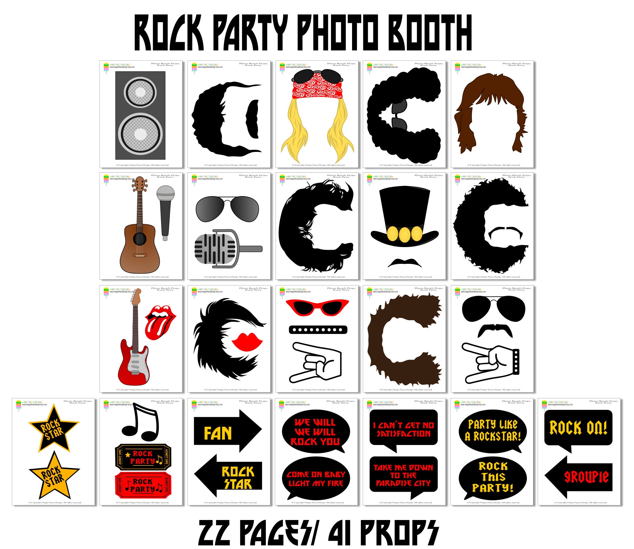 Rockstar Digital Photo Booth Party Props Instant Download 