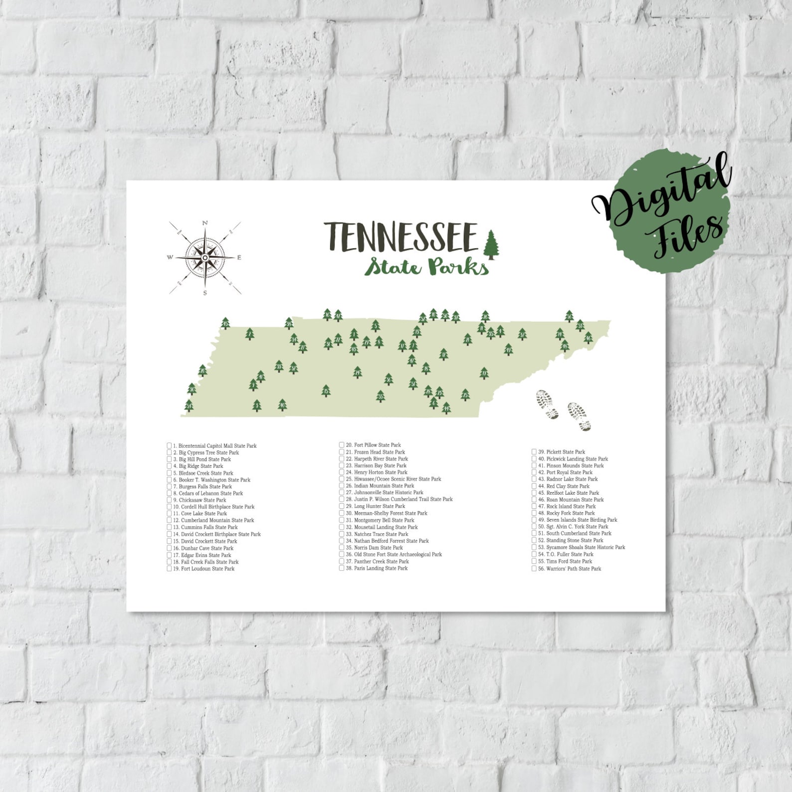 PRINTABLE Tennessee State Parks Map-State Parks Of Tennessee | Etsy