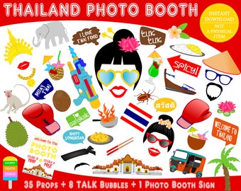 PRINTABLE Thailand Photo Booth Props-Asia Photo Props-Travel Photo Props-Asia Party Props-Thai Props-Thailand Photo Props-Instant Download