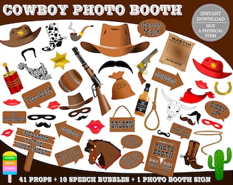 PRINTABLE Cowboy Photo Booth Props–Photo Booth Sign-Wild West Photo Booth–Western Photo Props-Cowboy Props-Cowgirl Props-Instant Download