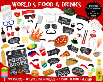 PRINTABLE Food Photo Booth Props–Chef Photo Props-Food Props-World's Food-Kitchen Props-Pizza Props-Sushi Props-Fast Food-Instant Download