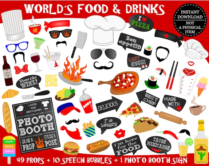PRINTABLE Food Photo Booth Props–chef Photo Props-food Props-world's ...