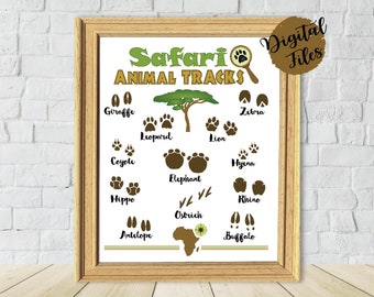 Printable Animal Tracks Print-Safari Animals Print-Animal Tracks Print-Outdoor Adventure Kids-Adventure Print-Animal Footprints Poster