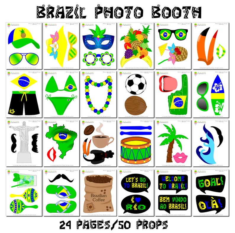 PRINTABLE Brazil Photo Booth Props-Brazil Photo Props-Brazilian Party Props-Brazil Props-Travel Props-Brazilian Props-Instant Download image 2