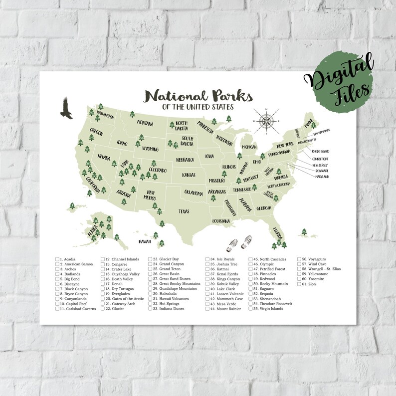 printable usa national parks map us national parks etsy